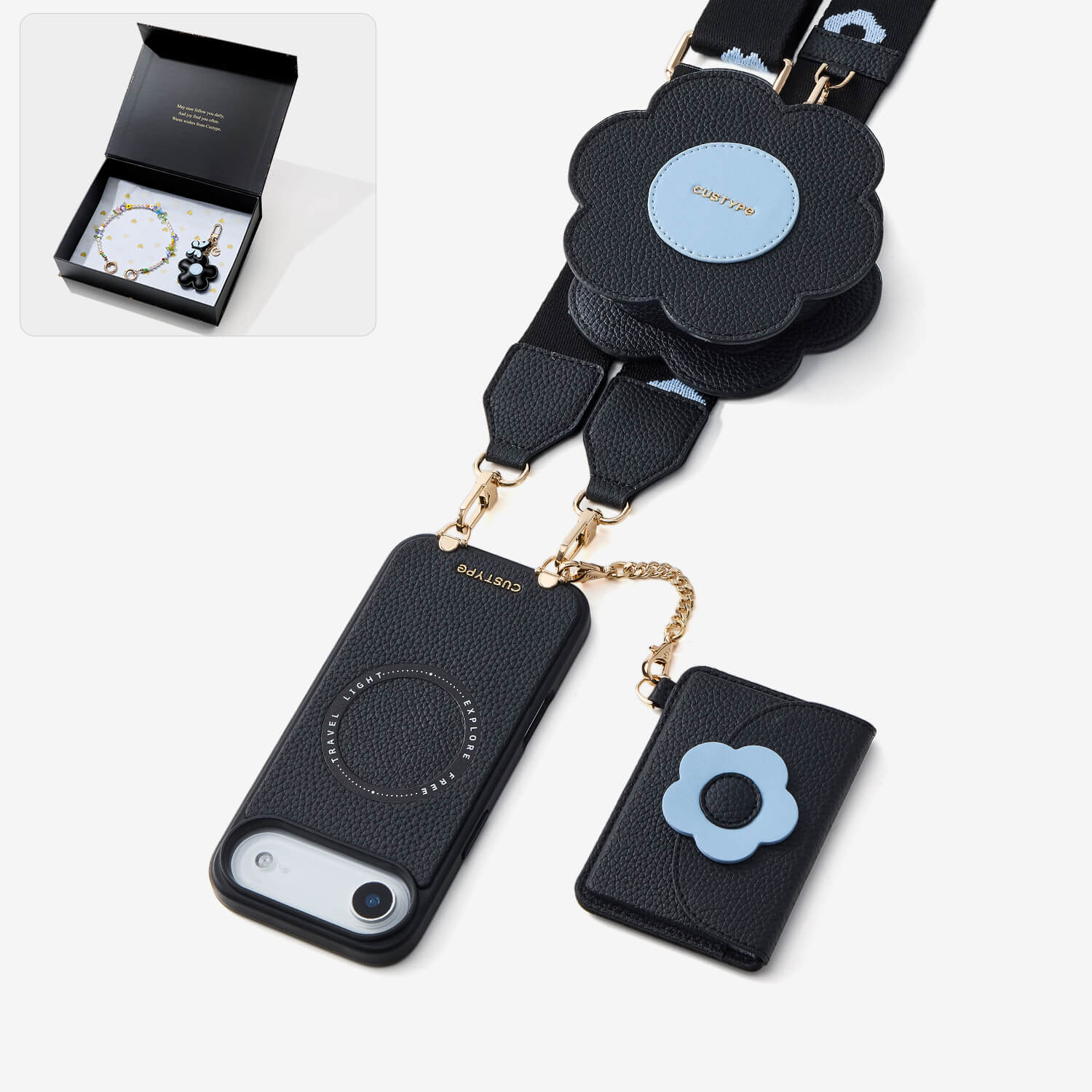 Starlight Gift Box- Flower Phone Case with Wallet & Strap-Mobile Phone Cases-Custype