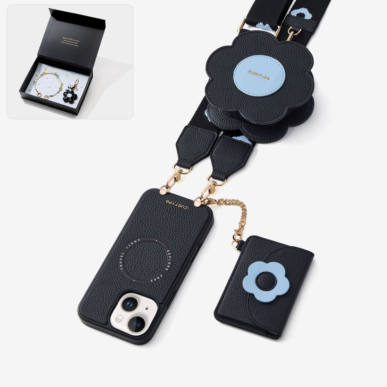 Starlight Gift Box- Flower Phone Case with Wallet & Strap-Mobile Phone Cases-Custype