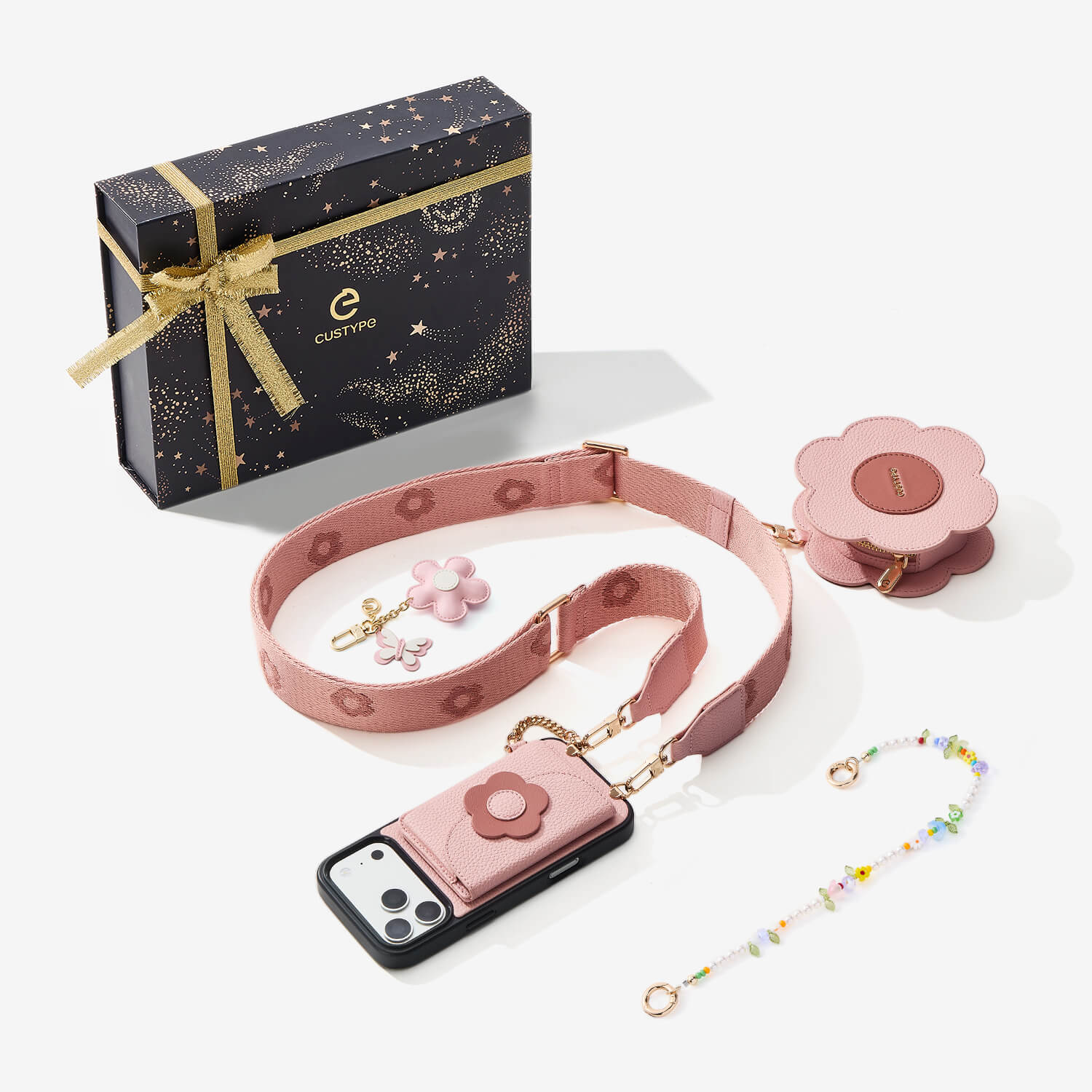 Starlight Gift Box- Flower Phone Case with Wallet & Strap-Mobile Phone Cases-Custype