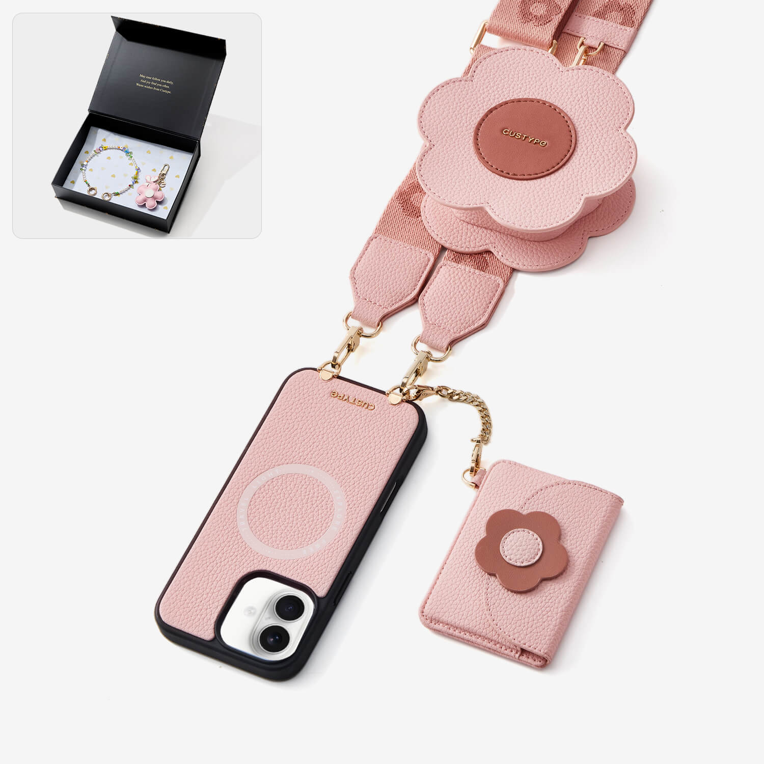 Starlight Gift Box- Flower Phone Case with Wallet & Strap-Mobile Phone Cases-Custype