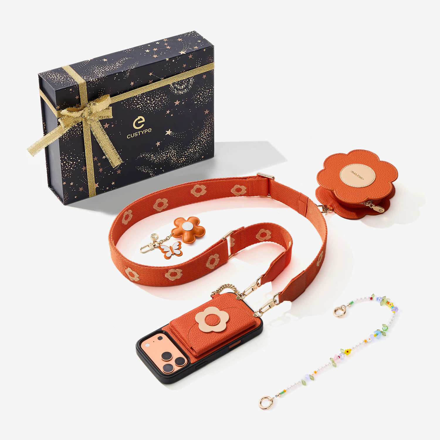 Starlight Gift Box- Flower Phone Case with Wallet & Strap-Mobile Phone Cases-Custype