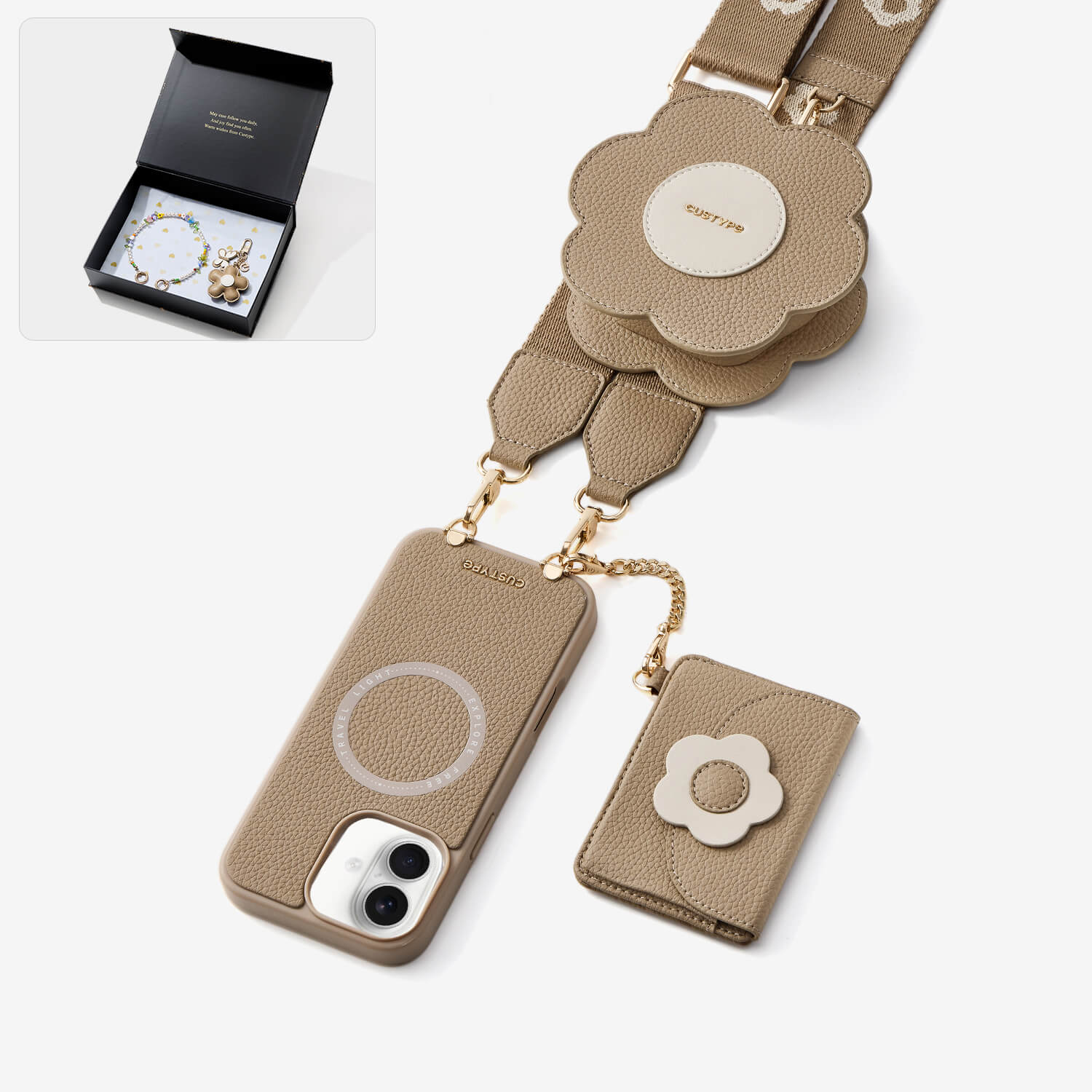 Starlight Gift Box- Flower Phone Case with Wallet & Strap-Mobile Phone Cases-Custype