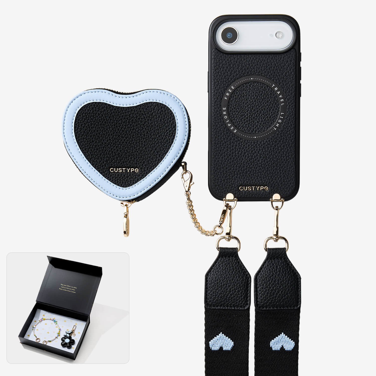 Starlight Gift Box- Morandi Sling iPhone Case with Heart Pouch-Mobile Phone Cases-Custype