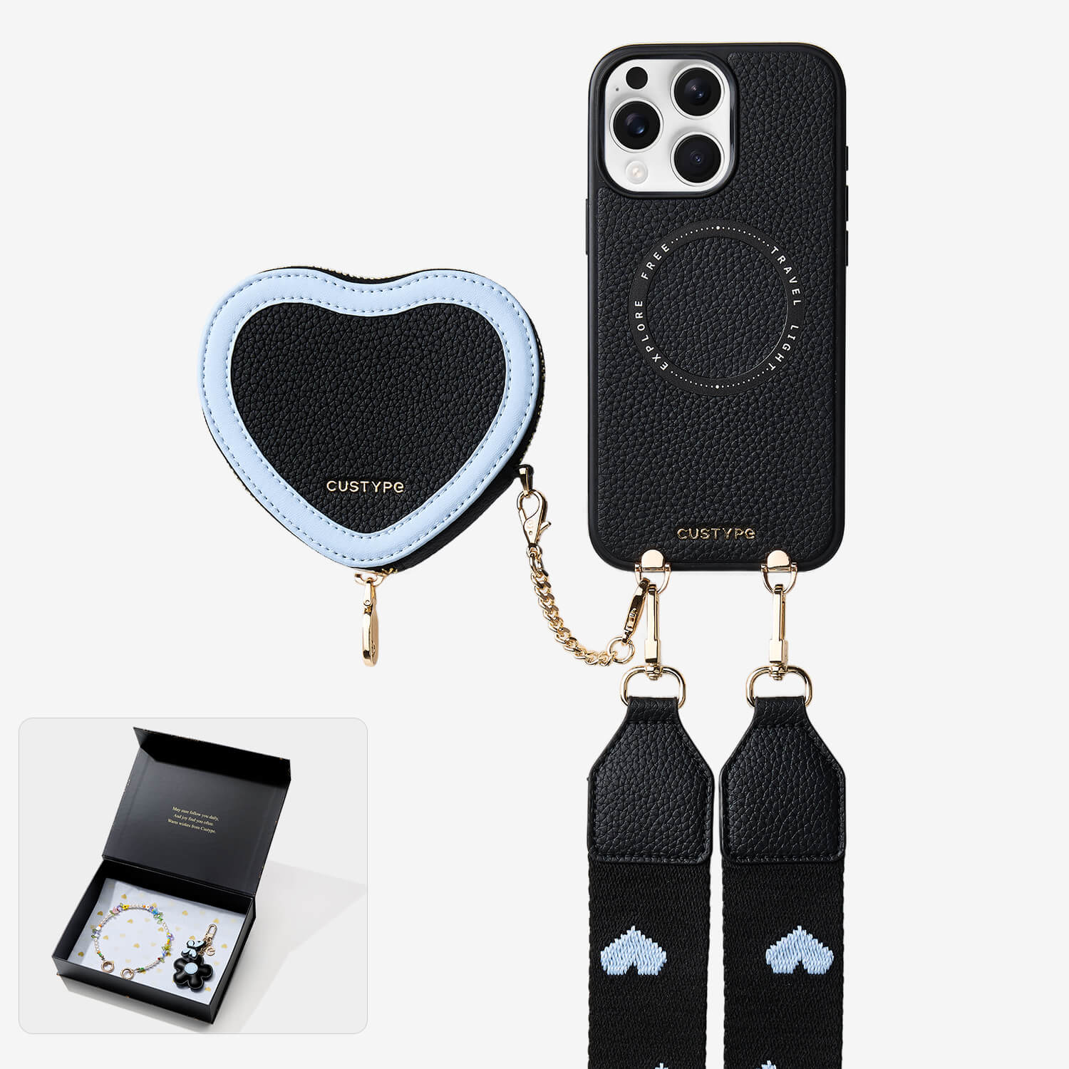 Starlight Gift Box- Morandi Sling iPhone Case with Heart Pouch-Mobile Phone Cases-Custype