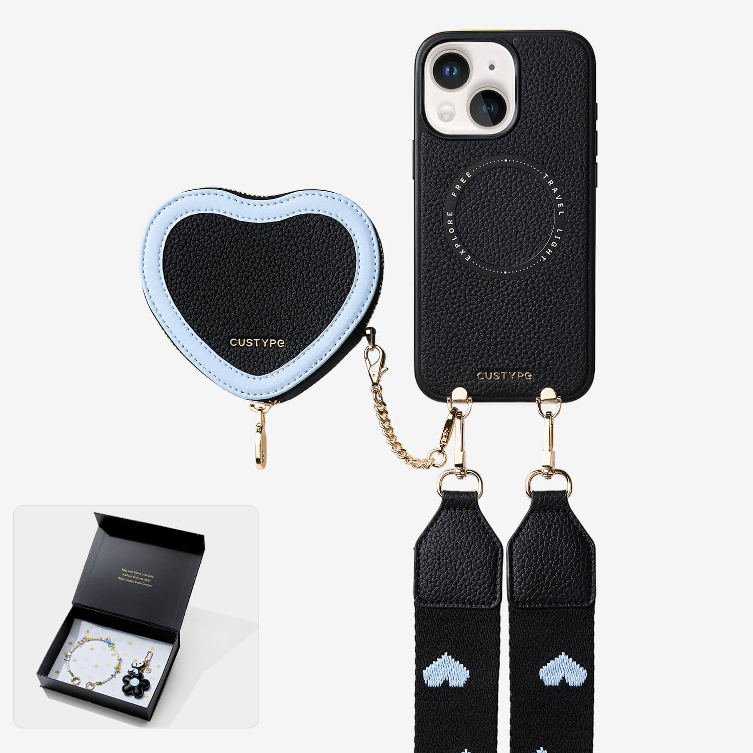 Starlight Gift Box- Morandi Sling iPhone Case with Heart Pouch-Mobile Phone Cases-Custype