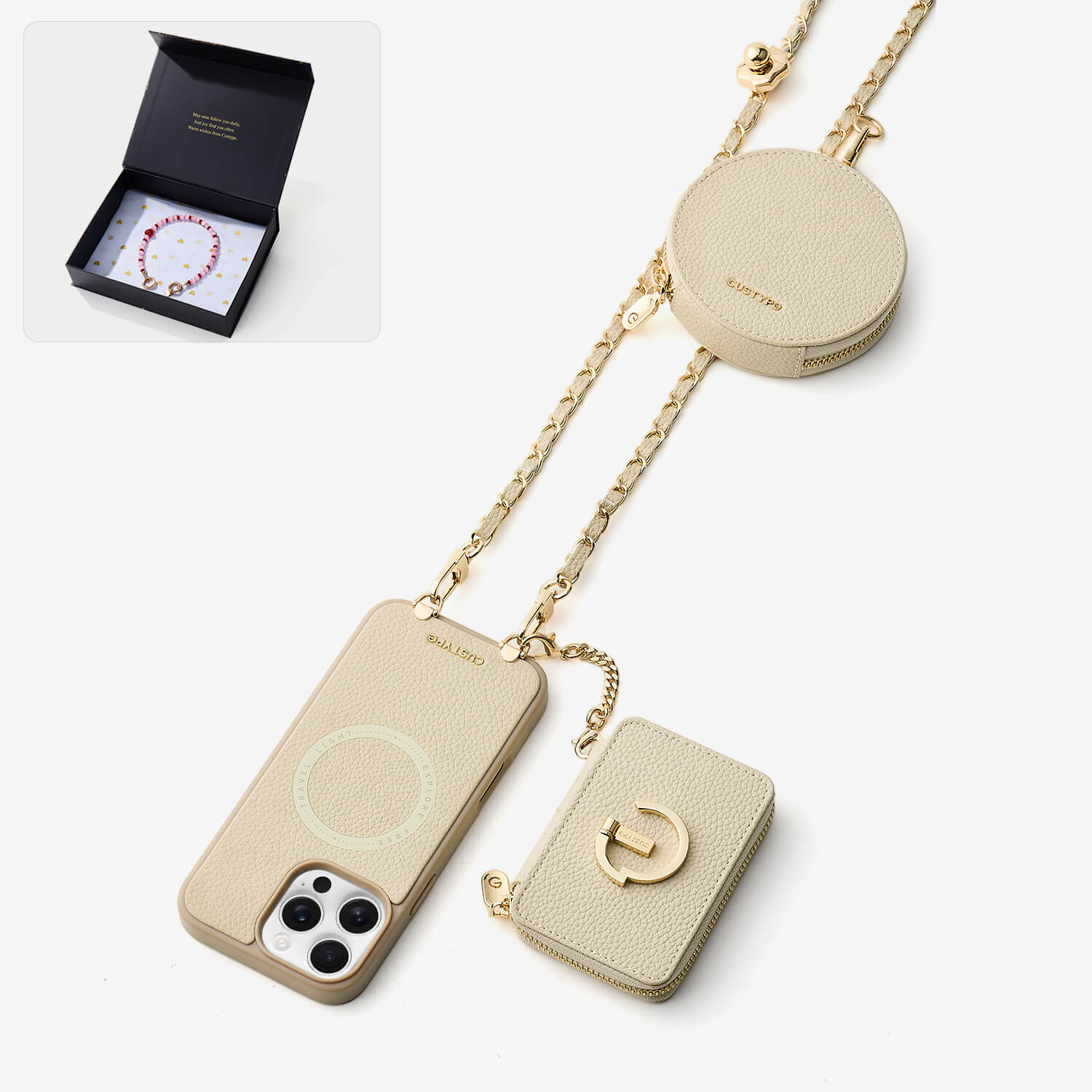 Starlight Gift Box- Morandi Phone Case with Shoulder Chain & Wallet-Custype