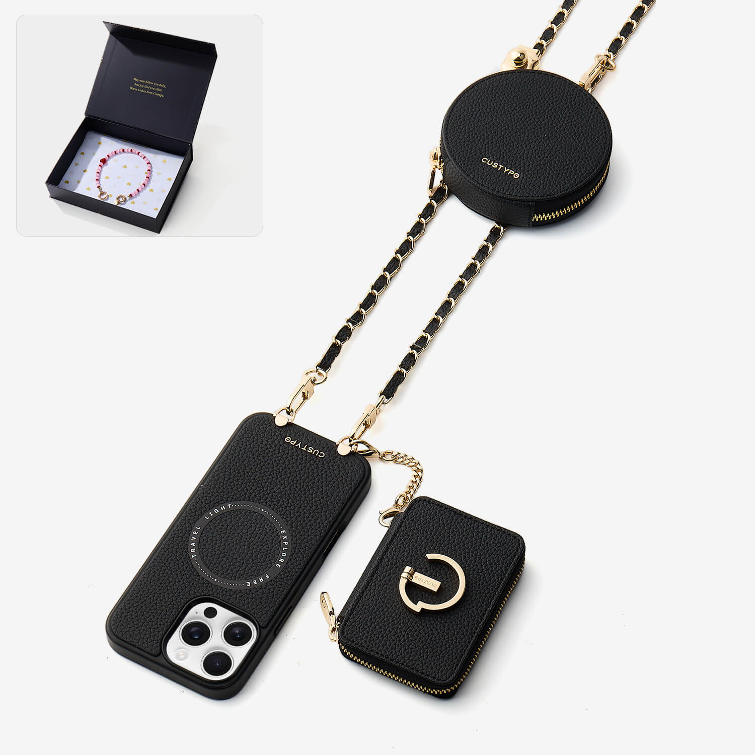 Starlight Gift Box- Morandi Phone Case with Shoulder Chain & Wallet-Custype