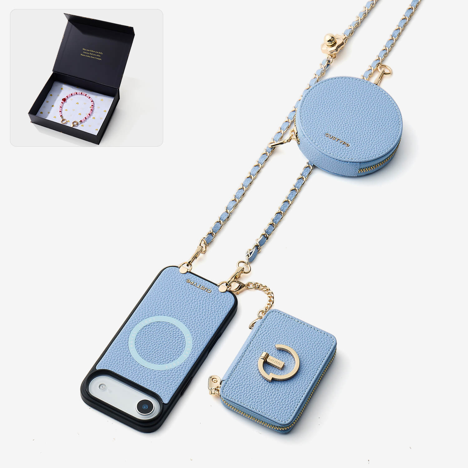 Starlight Gift Box- Morandi Phone Case with Shoulder Chain & Wallet-Custype