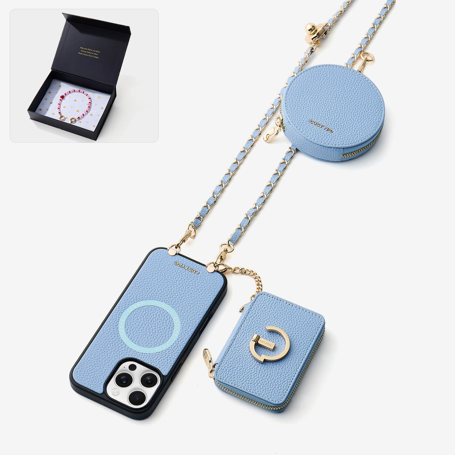 Starlight Gift Box- Morandi Phone Case with Shoulder Chain & Wallet-Custype