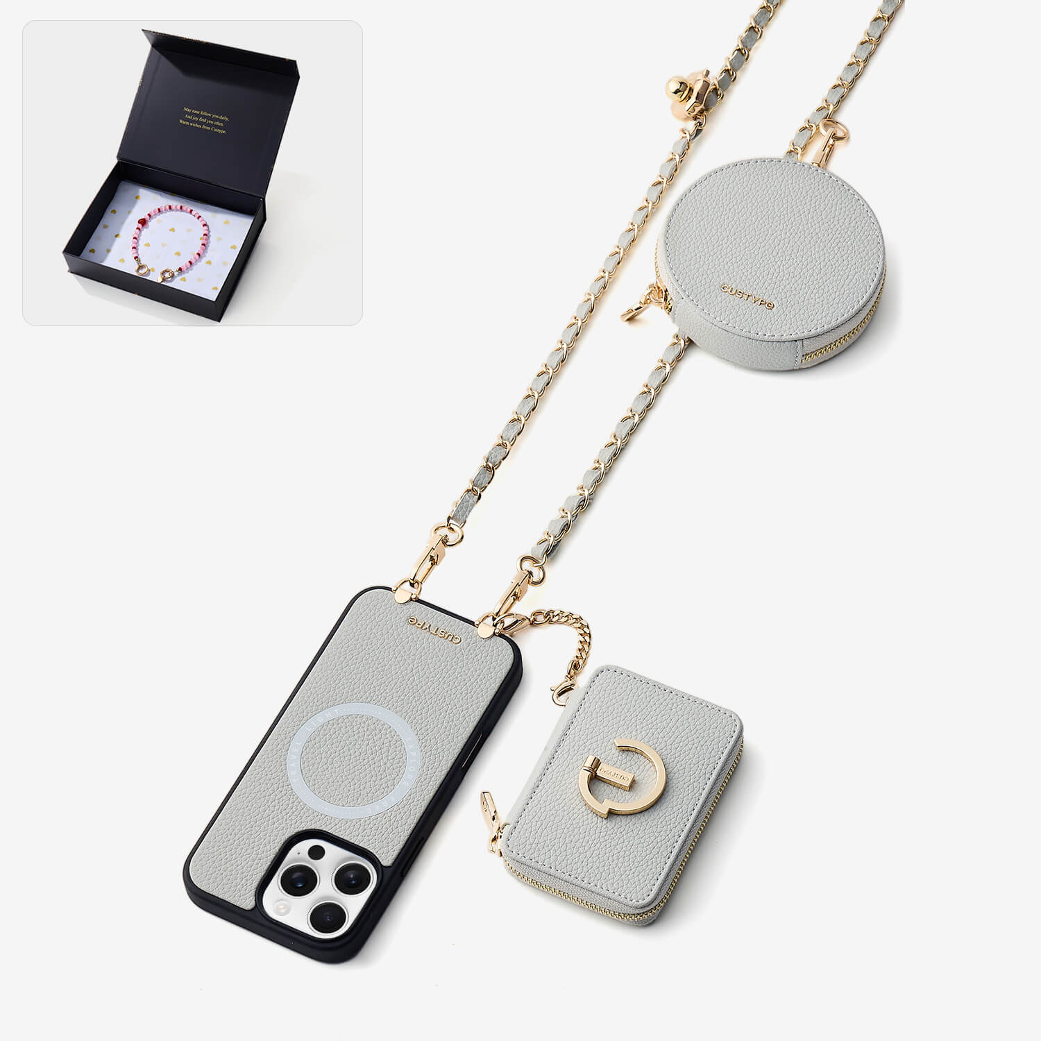 Starlight Gift Box- Morandi Phone Case with Shoulder Chain & Wallet-Custype