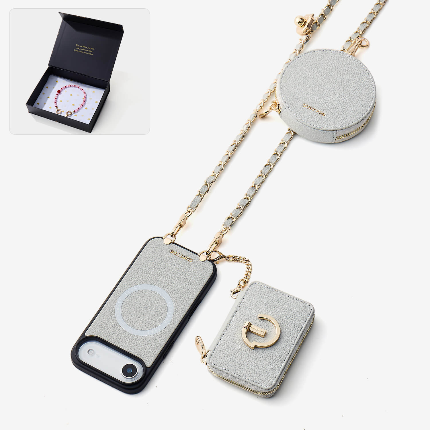 Starlight Gift Box- Morandi Phone Case with Shoulder Chain & Wallet-Custype