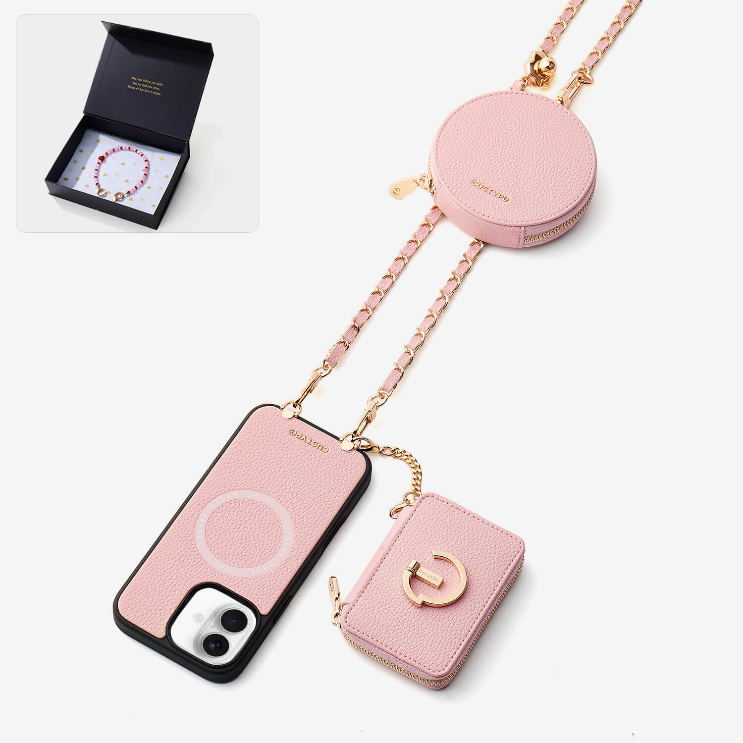 Starlight Gift Box- Morandi Phone Case with Shoulder Chain & Wallet-Custype