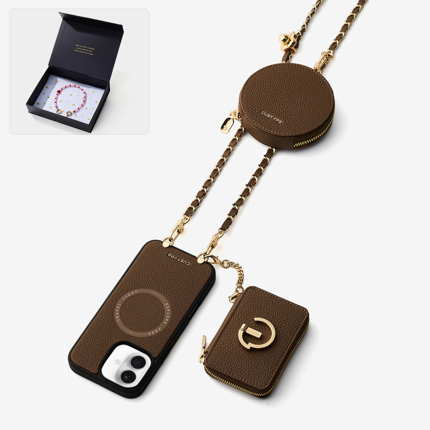 Starlight Gift Box- Morandi Phone Case with Shoulder Chain & Wallet-Custype