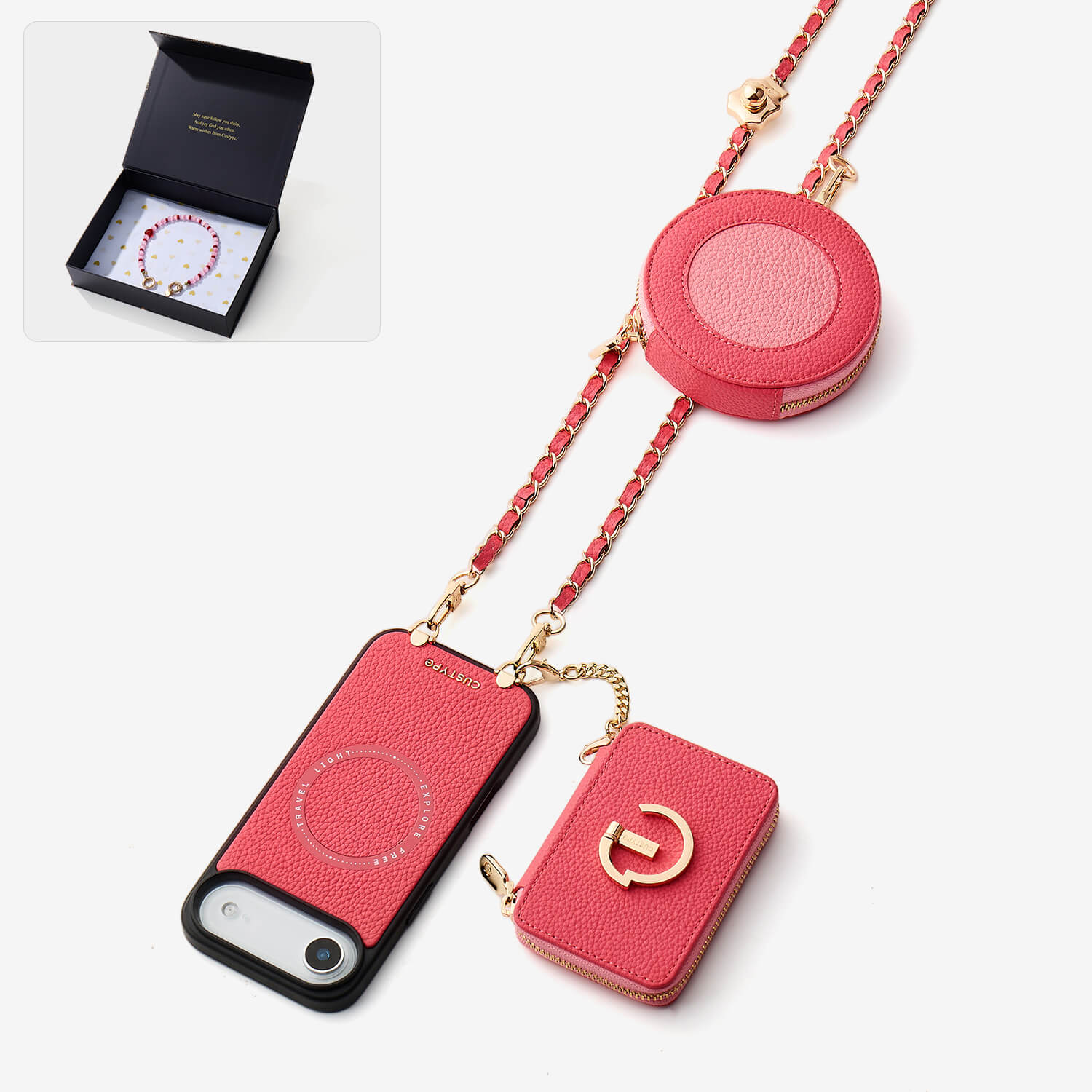 Starlight Gift Box- Morandi Phone Case with Shoulder Chain & Wallet-Custype