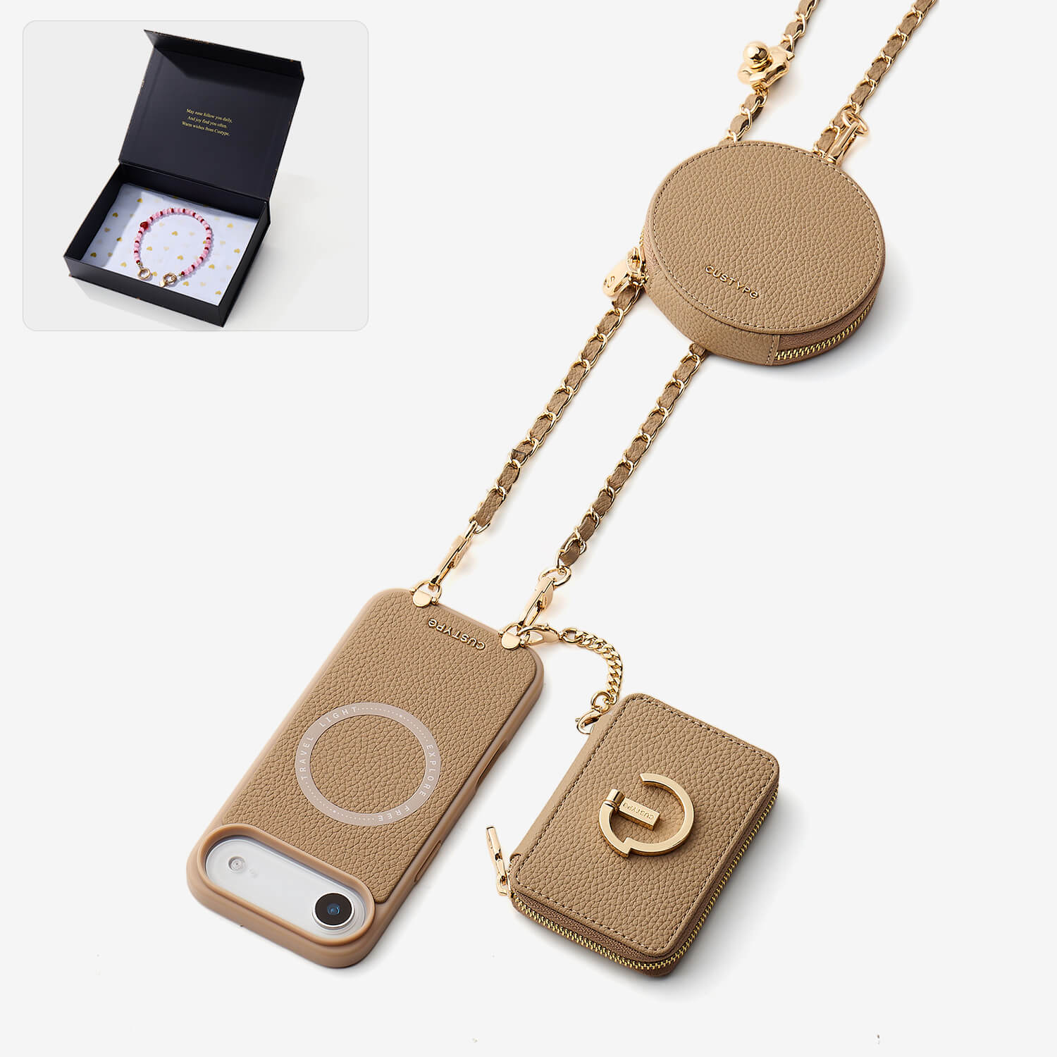 Starlight Gift Box- Morandi Phone Case with Shoulder Chain & Wallet-Custype