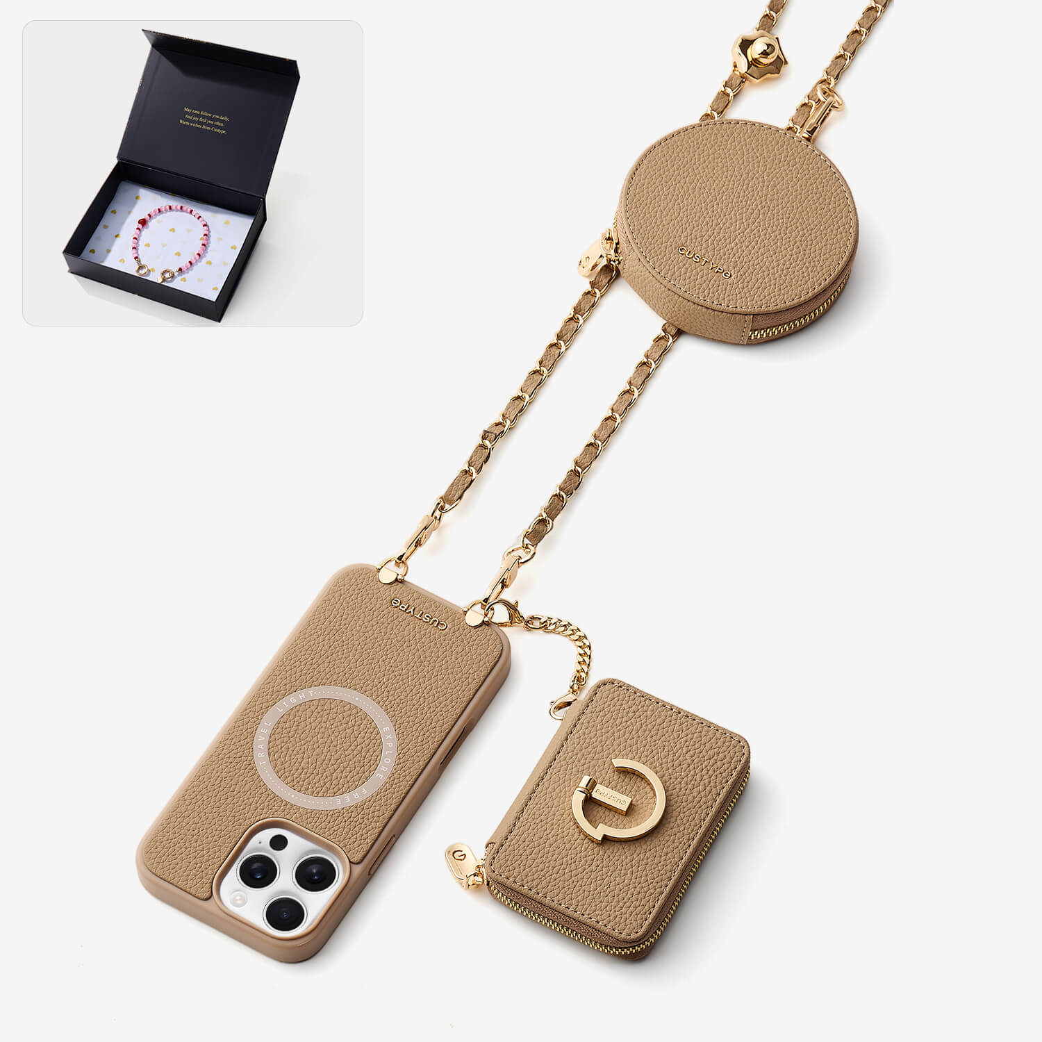 Starlight Gift Box- Morandi Phone Case with Shoulder Chain & Wallet-Custype