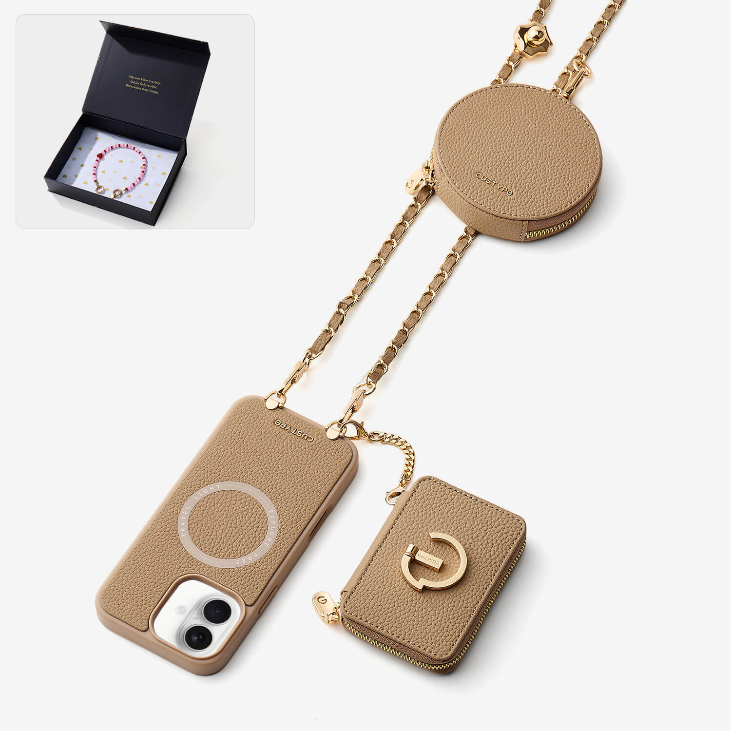 Starlight Gift Box- Morandi Phone Case with Shoulder Chain & Wallet-Custype