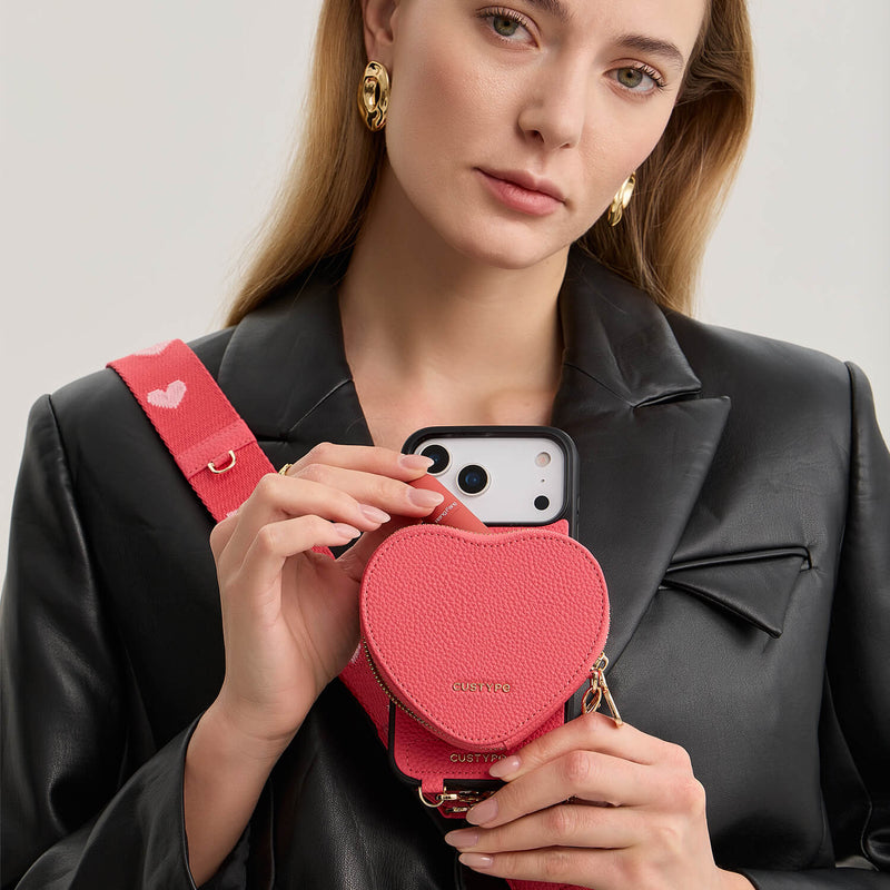 Heart Design Kit- Webbing Strap iPhone Case with Magnetic Pouch