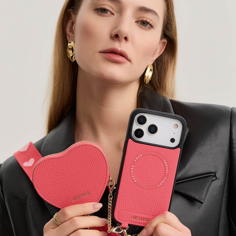 Heart Design Kit- Webbing Strap iPhone Case with Magnetic Pouch