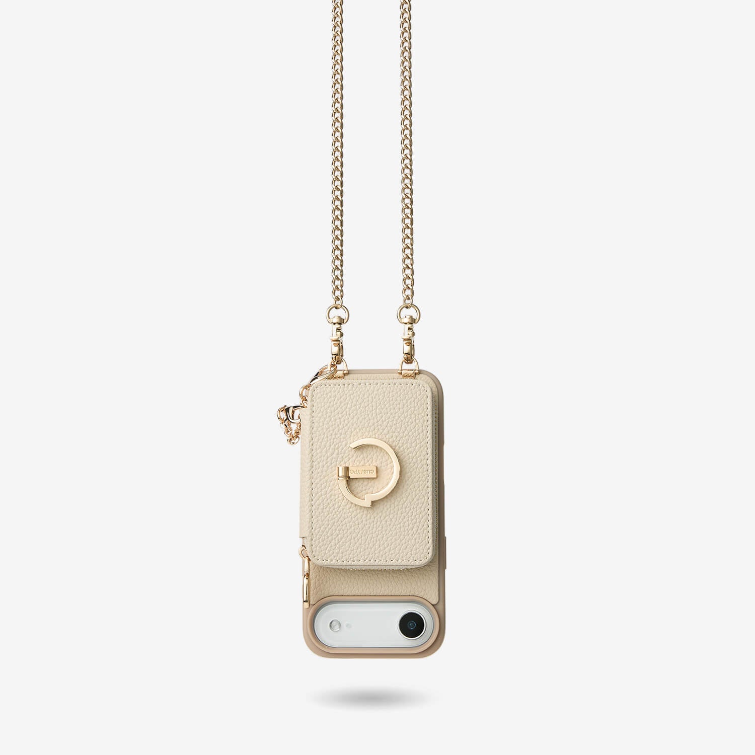 Beige iPhone 17 Air MagSafe wallet phone case with crossbody chain for walking