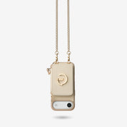 Beige iPhone 17 Air MagSafe wallet phone case with crossbody chain for walking