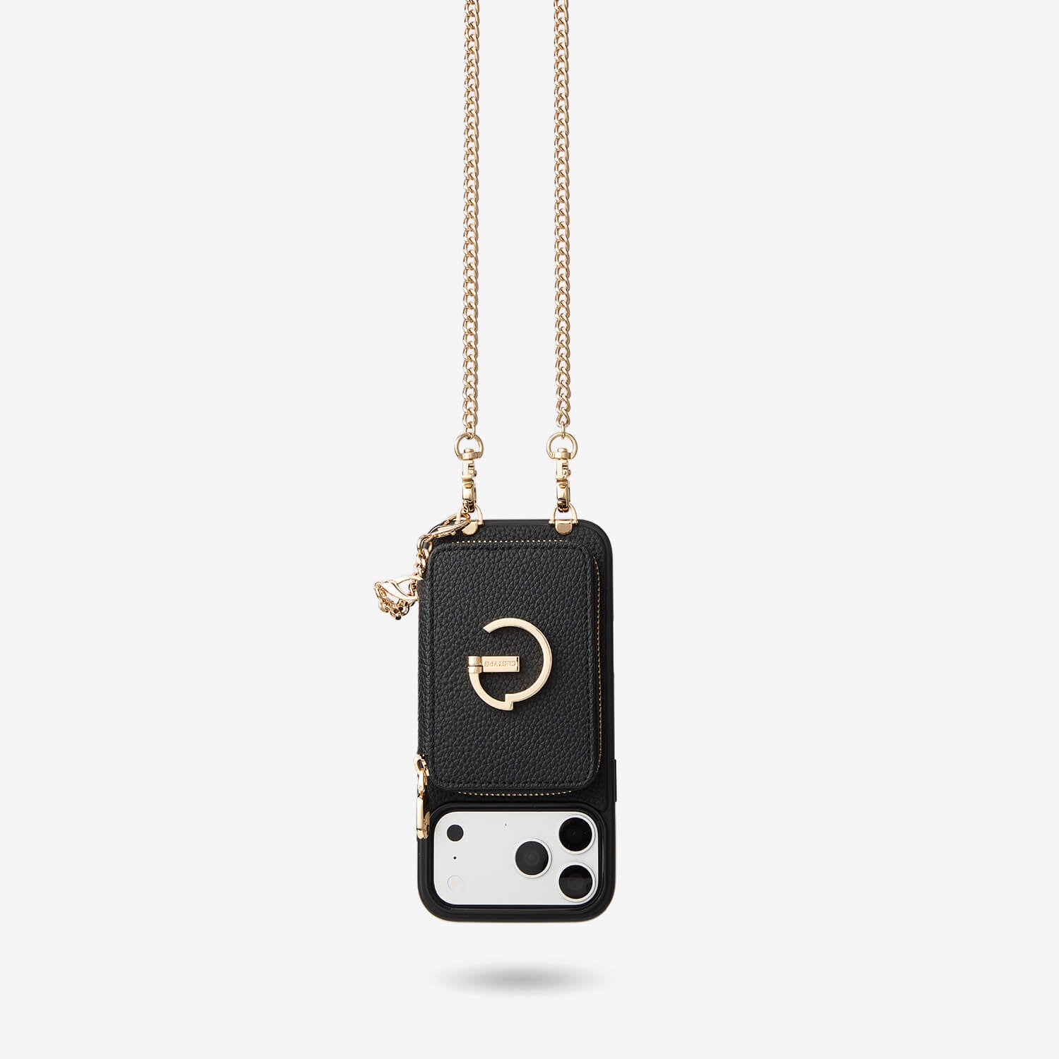 Black iPhone 17 Pro Max wallet phone case with chain strap for shopping