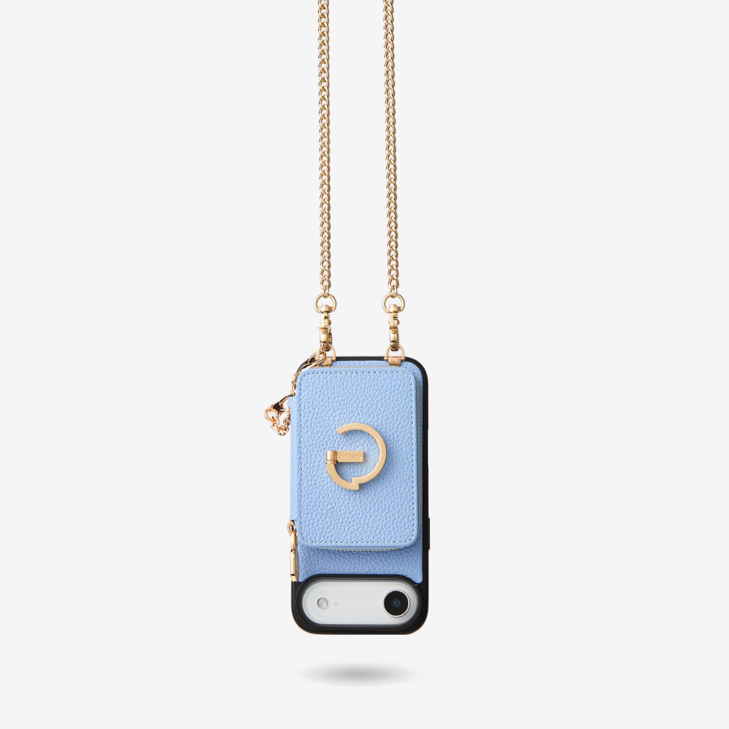 Blue iPhone 17 Air hands-free phone case with chain strap for vacation