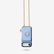 Blue iPhone 17 Air hands-free phone case with chain strap for vacation