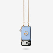 Blue iPhone 17 Pro Max leather crossbody chain phone case with magnetic wallet for concerts