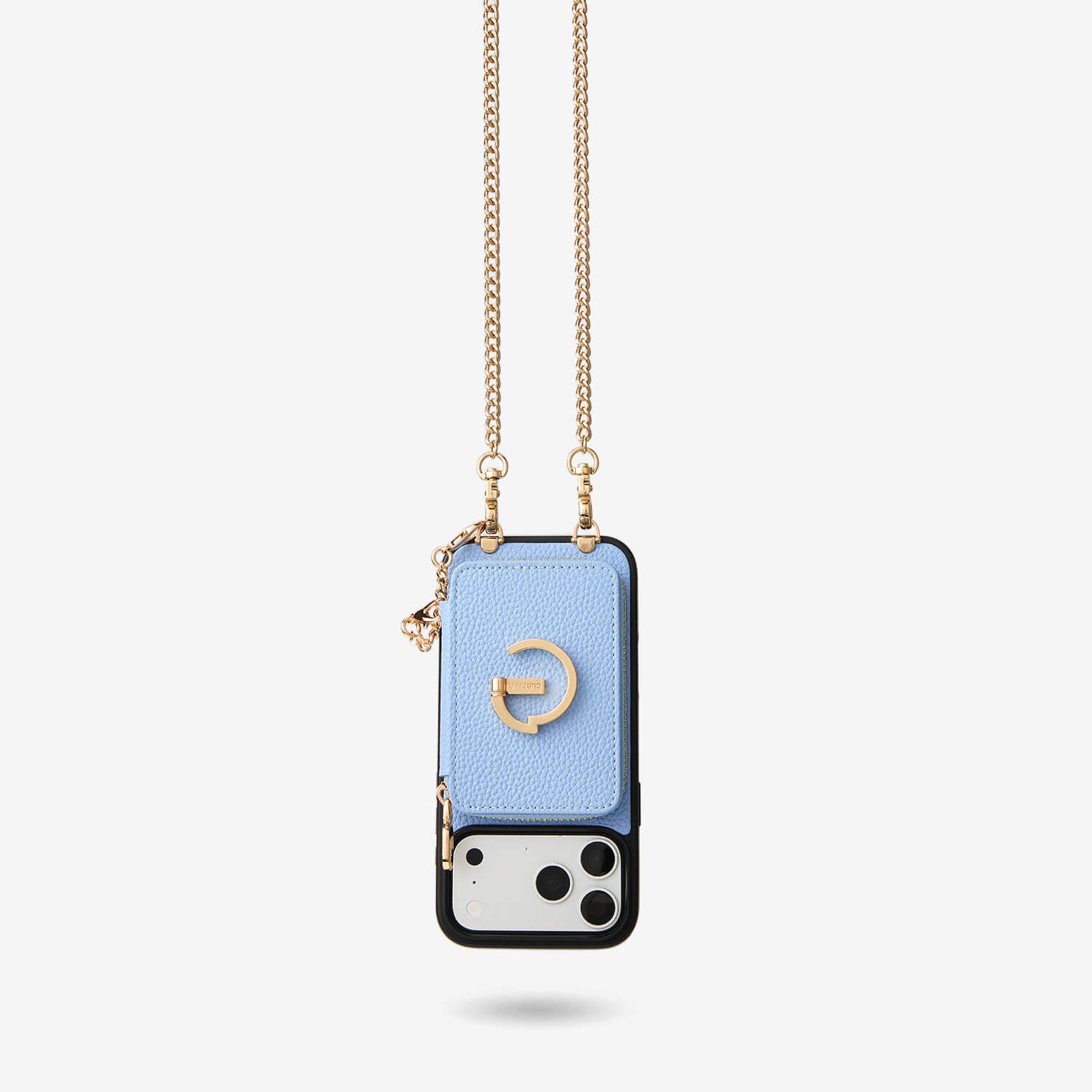 Blue iPhone 17 Pro Max leather crossbody chain phone case with magnetic wallet for concerts