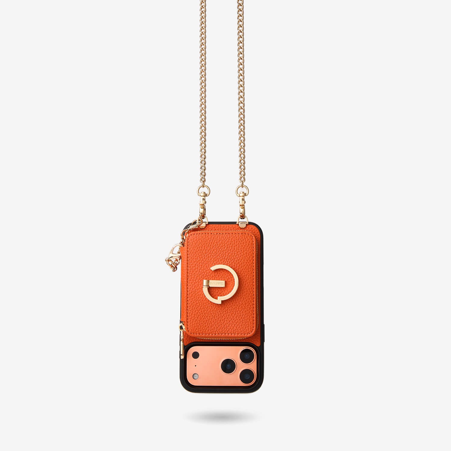 Orange iPhone 17 Pro Max MagSafe wallet phone case with crossbody chain for daily carry