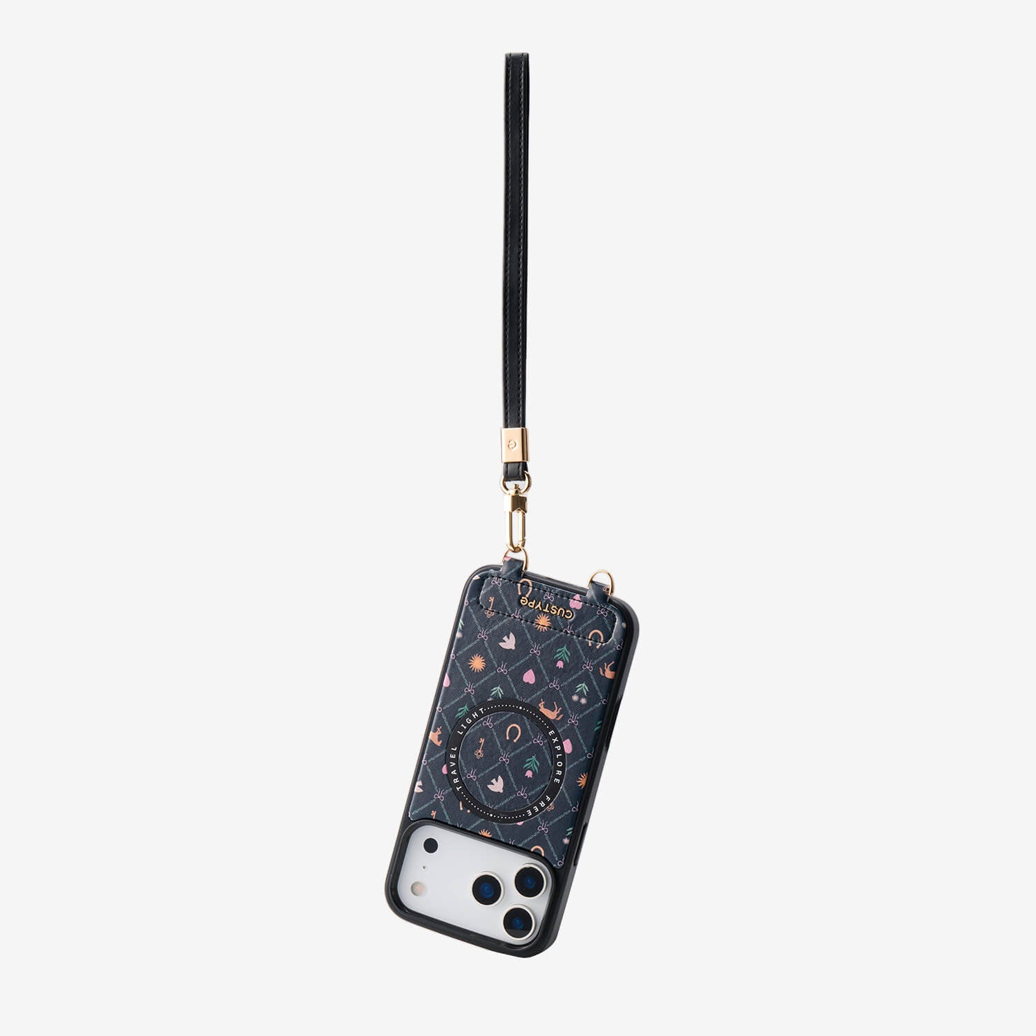 Duchess Plum - バケーションテーマのマグネット式スマホケース（クロスボディストラップ＆ハンドバッグ付き）