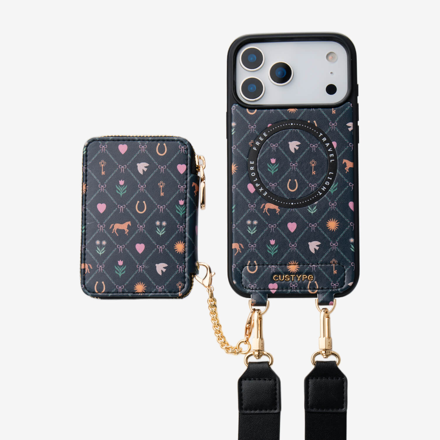 CUSTYPE iPhone 13 スマホケース　財布&ポーチ　ショルダー付き Duchess Plum- Vacation Theme iPhone Wallet Case Set – Custype