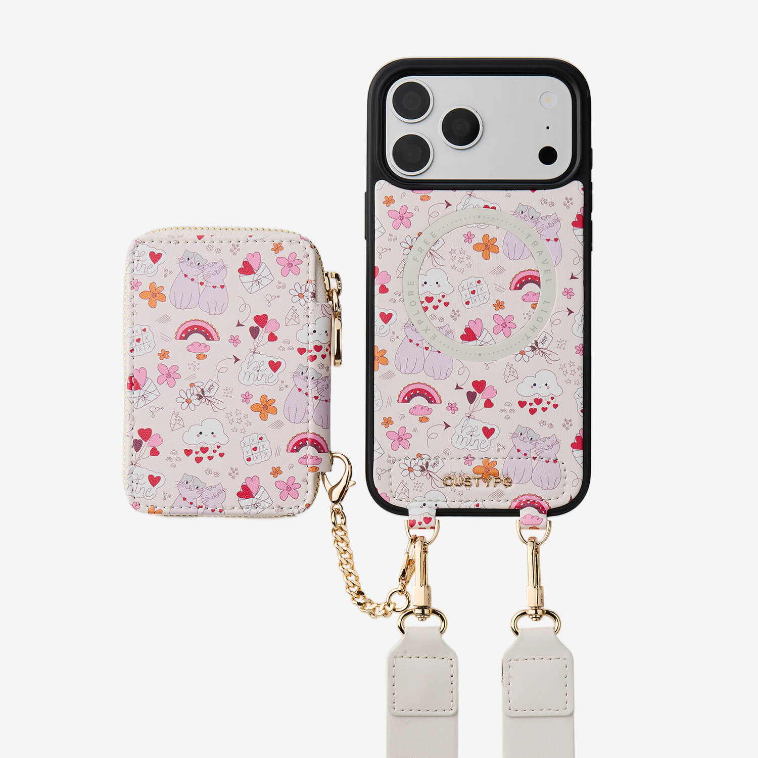 バレンタインテーマ クロスボディスマホケース（ポーチ＆ミニポーチ付き）