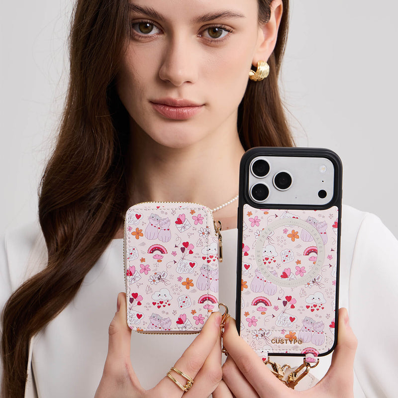 Valentine Theme- Crossbody Phone Case with Purse & Pouch-Custype