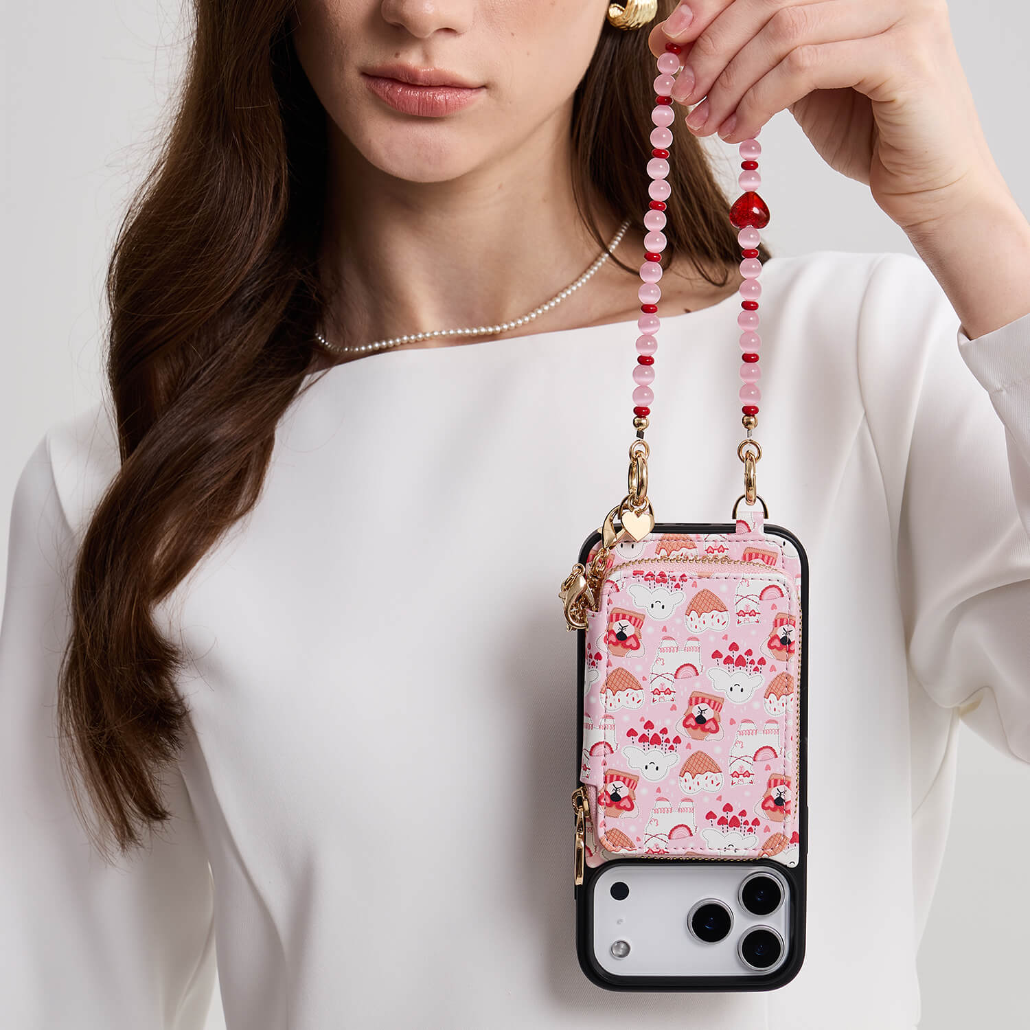 バレンタインテーマ クロスボディスマホケース（ポーチ＆ミニポーチ付き）
