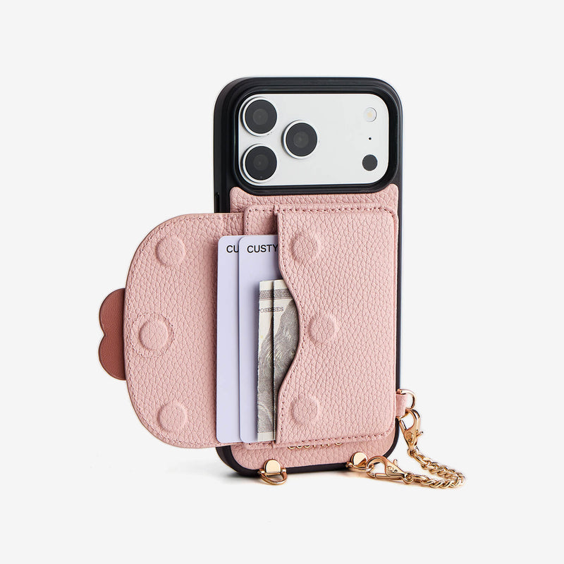 Flower Hush- Slim Wallet Phone Case with Strap & Flower Charm-Mobile Phone Cases-Custype