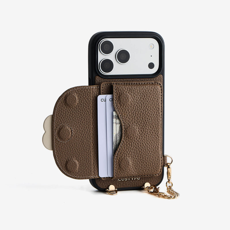 Flower Hush- Slim Wallet Phone Case with Strap & Flower Charm-Mobile Phone Cases-Custype