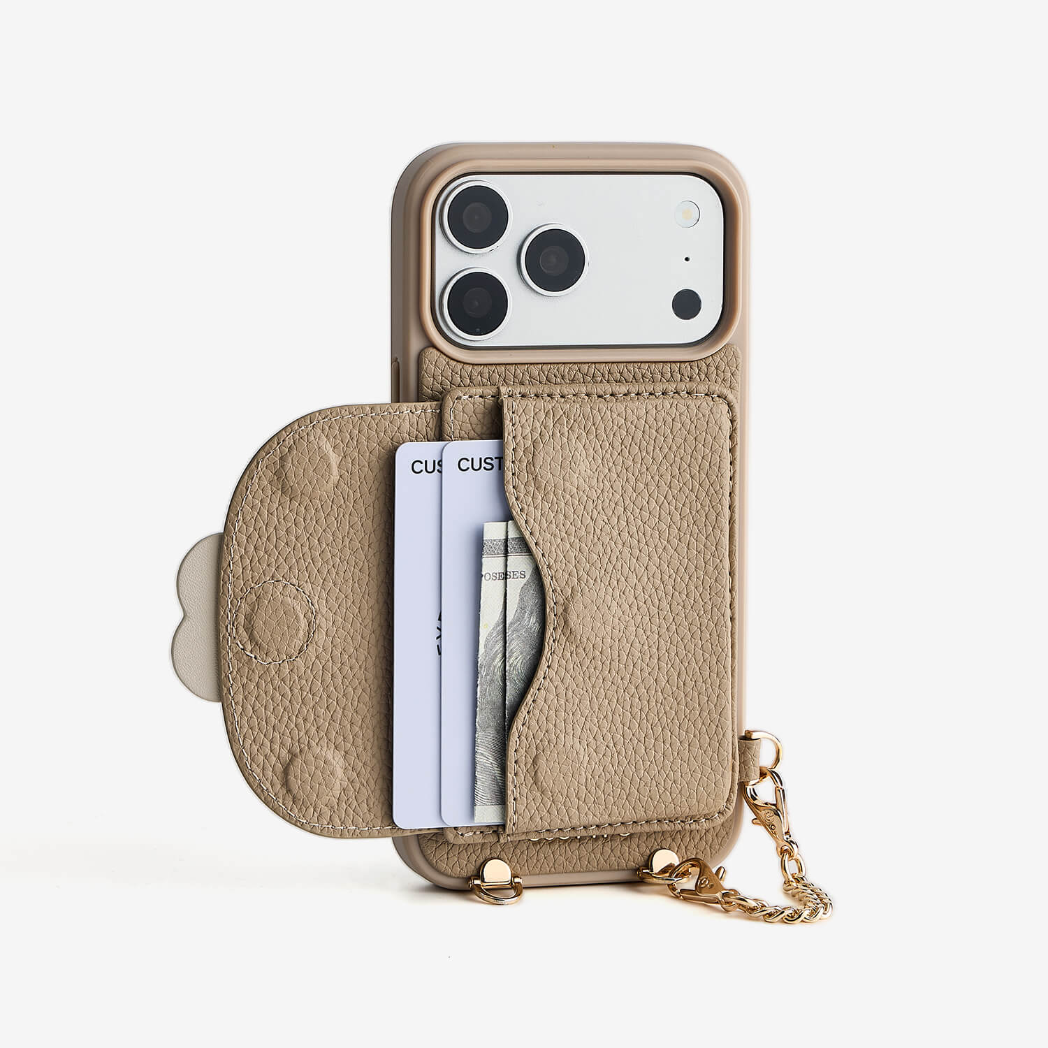 Crossbody Phone Case with Card Holder & Floral Charms | iPhone