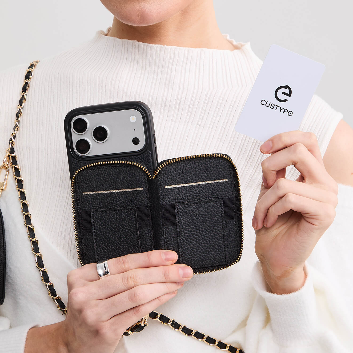カード収納＆スタンド付きベストクロスボディ iPhone ケース | レザー