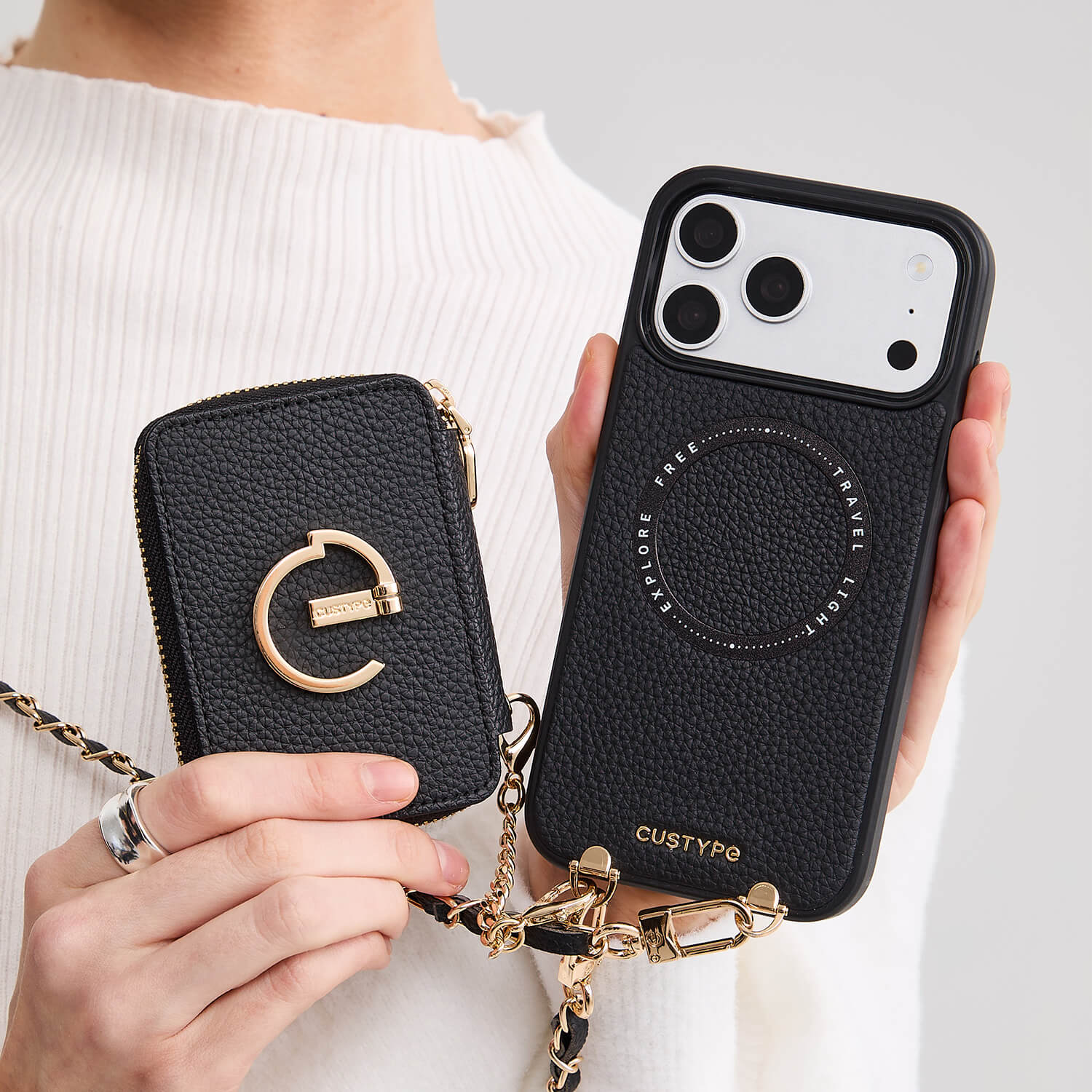 カード収納＆スタンド付きベストクロスボディ iPhone ケース | レザー