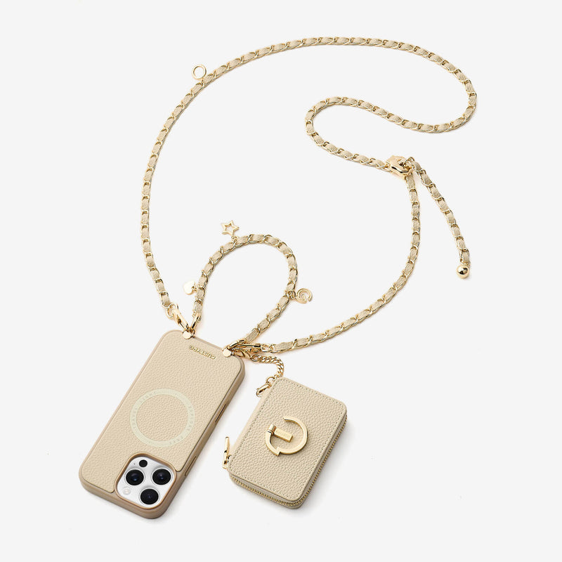 Allure Chain Series- Lanyard Magnetic Wallet Phone Case with Finger Holder - iPhone 13 Pro