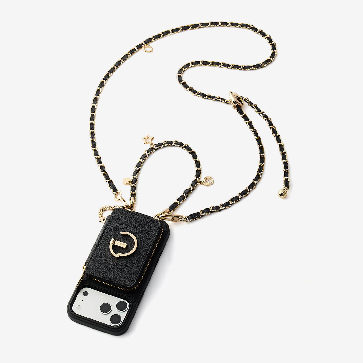 アリュールチェーンシリーズ - ストラップ付きマグネット式ウォレットフォンケース（フィンガーホルダー付き）