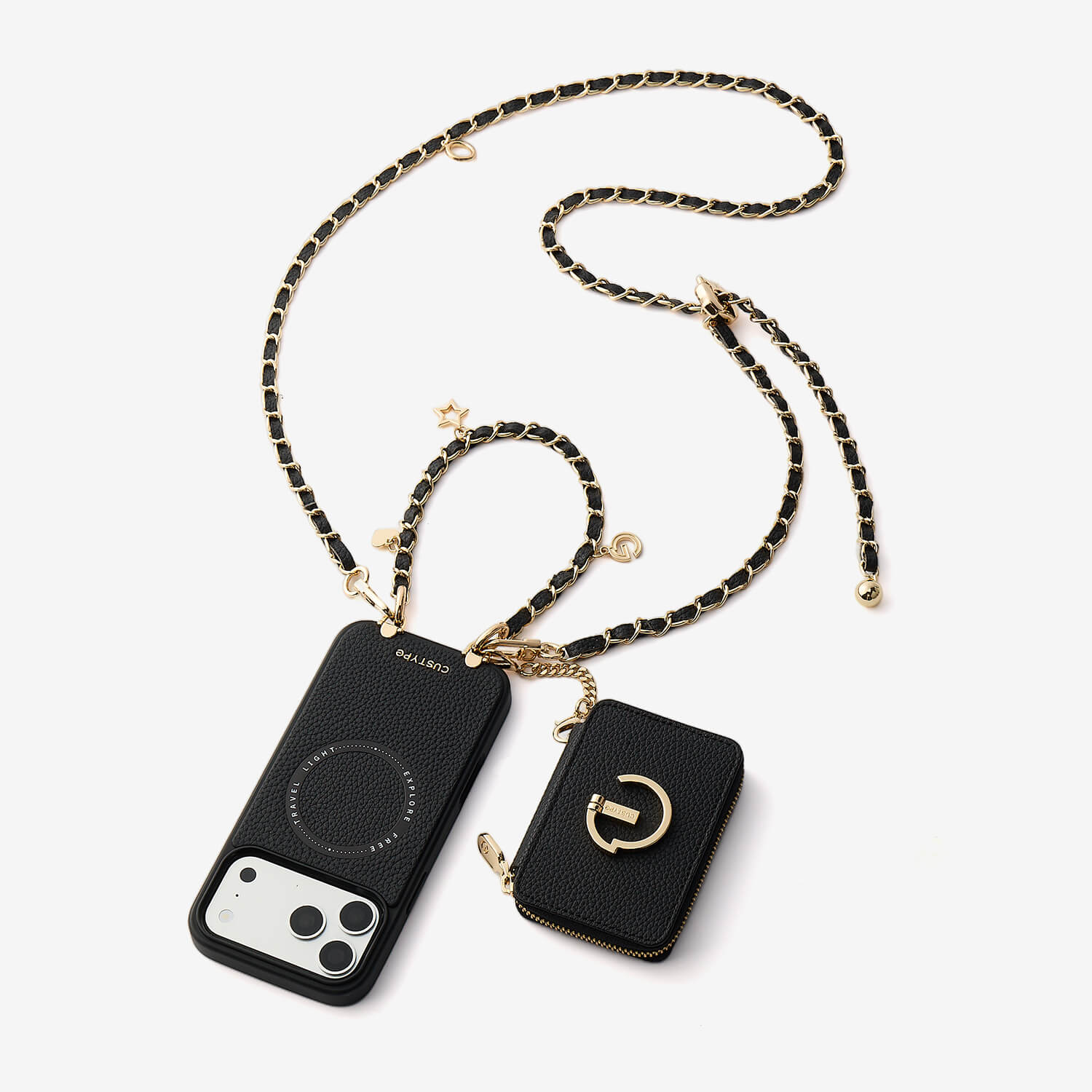 Allure Chain Series- Lanyard Magnetic Wallet Phone Case with Finger Holder