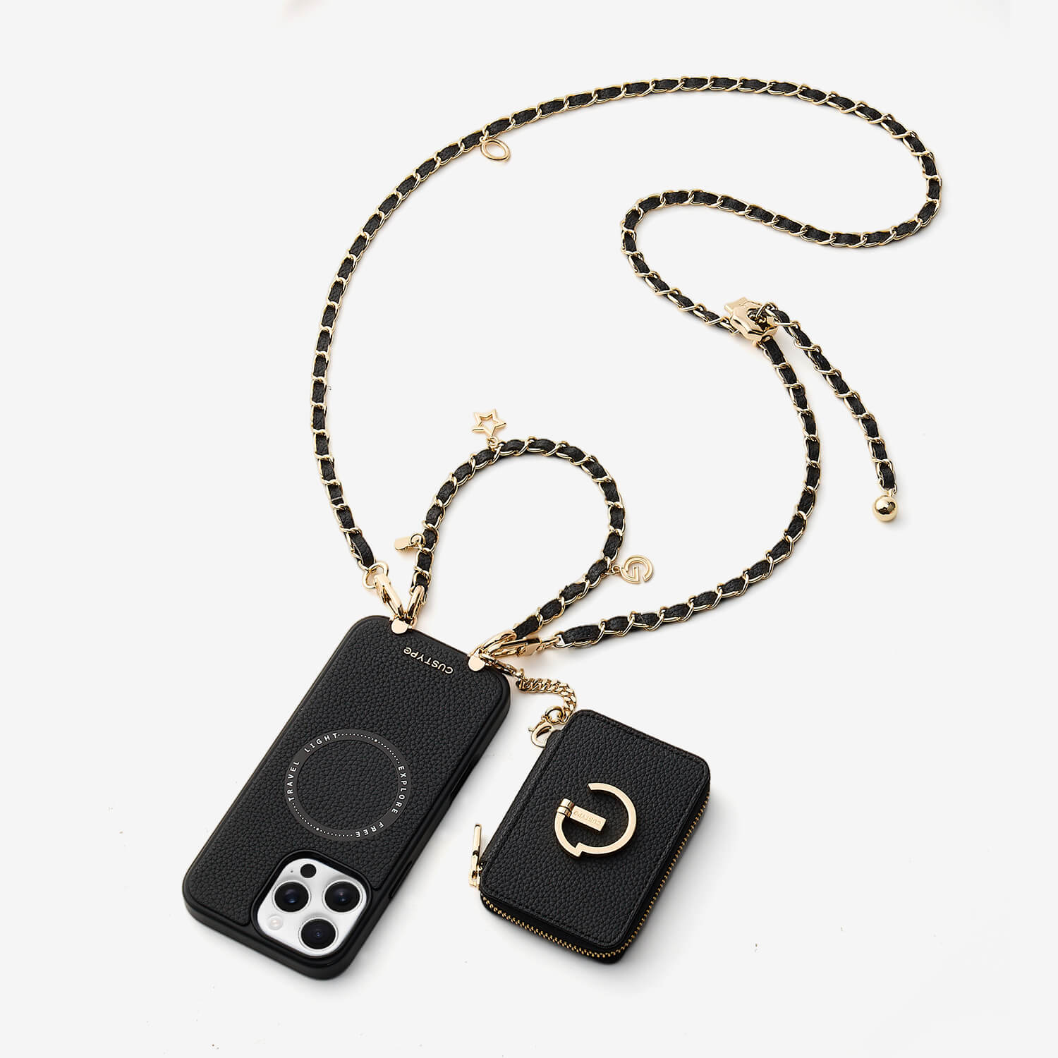 Allure Chain Series- Lanyard Magnetic Wallet Phone Case with Finger Holder - iPhone 13 Pro