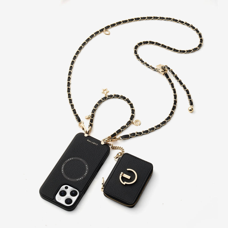 Allure Chain Series- Lanyard Magnetic Wallet Phone Case with Finger Holder - iPhone 13 Pro