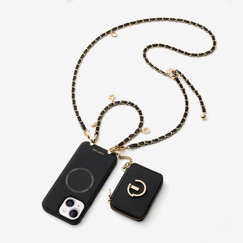 Allure Chain Series- Lanyard Magnetic Wallet Phone Case with Finger Holder - iPhone 14