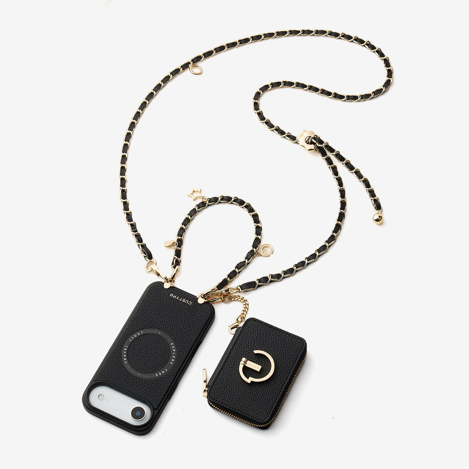 Allure Chain Series- Lanyard Magnetic Wallet Phone Case with Finger Holder-Custype