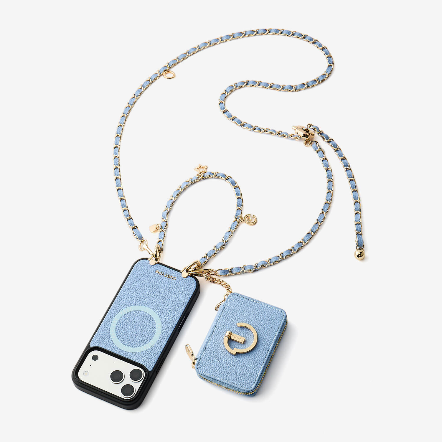 アリュールチェーンシリーズ - ストラップ付きマグネット式ウォレットフォンケース（フィンガーホルダー付き）