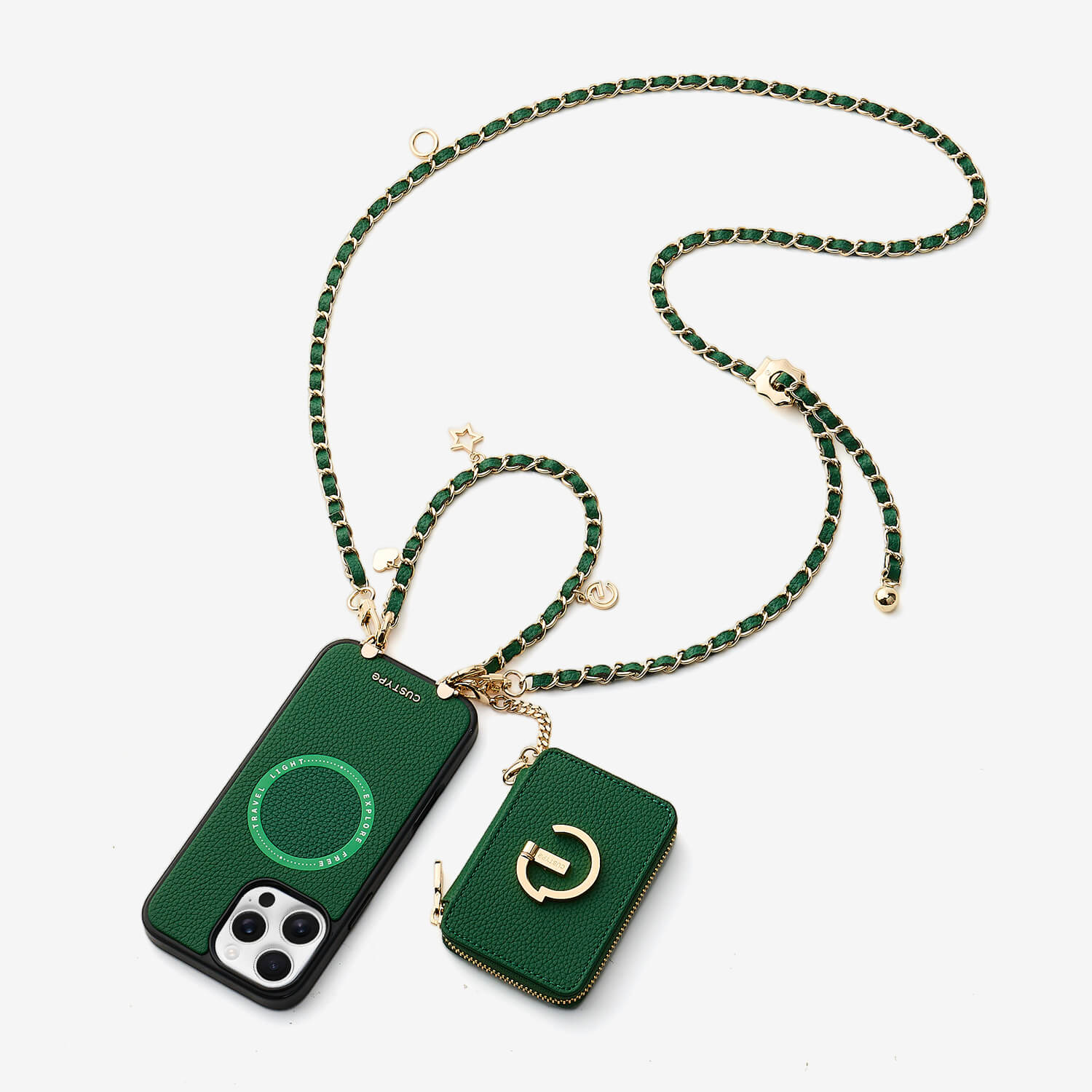 アリュールチェーンシリーズ - ストラップ付きマグネット式ウォレットフォンケース（フィンガーホルダー付き）